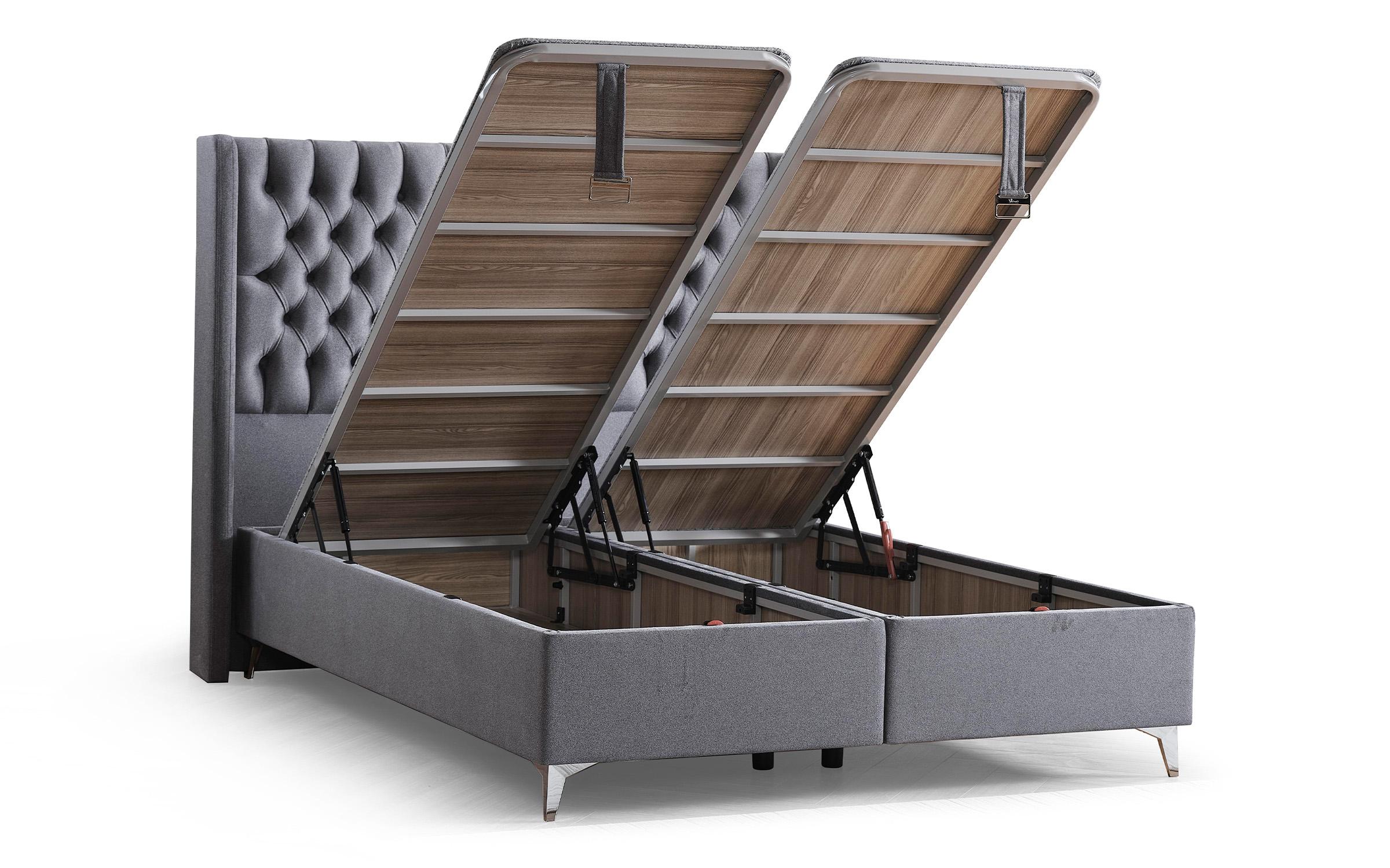 Pat dublu Boxspring 160/200 Velona + saltea, gri  8